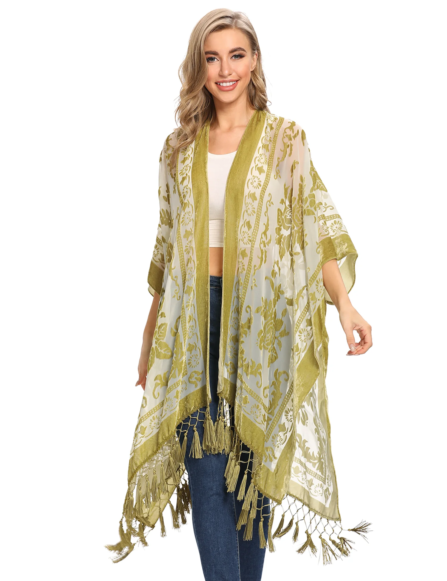Fioletowe kimono plażowe z frędzlami Jypf 13