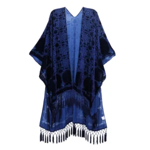 Fioletowe kimono plażowe z frędzlami Jypf 14