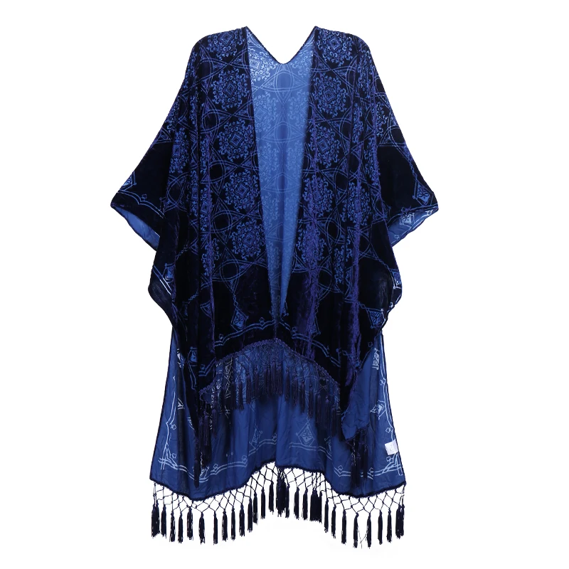 Fioletowe kimono plażowe z frędzlami Jypf 14