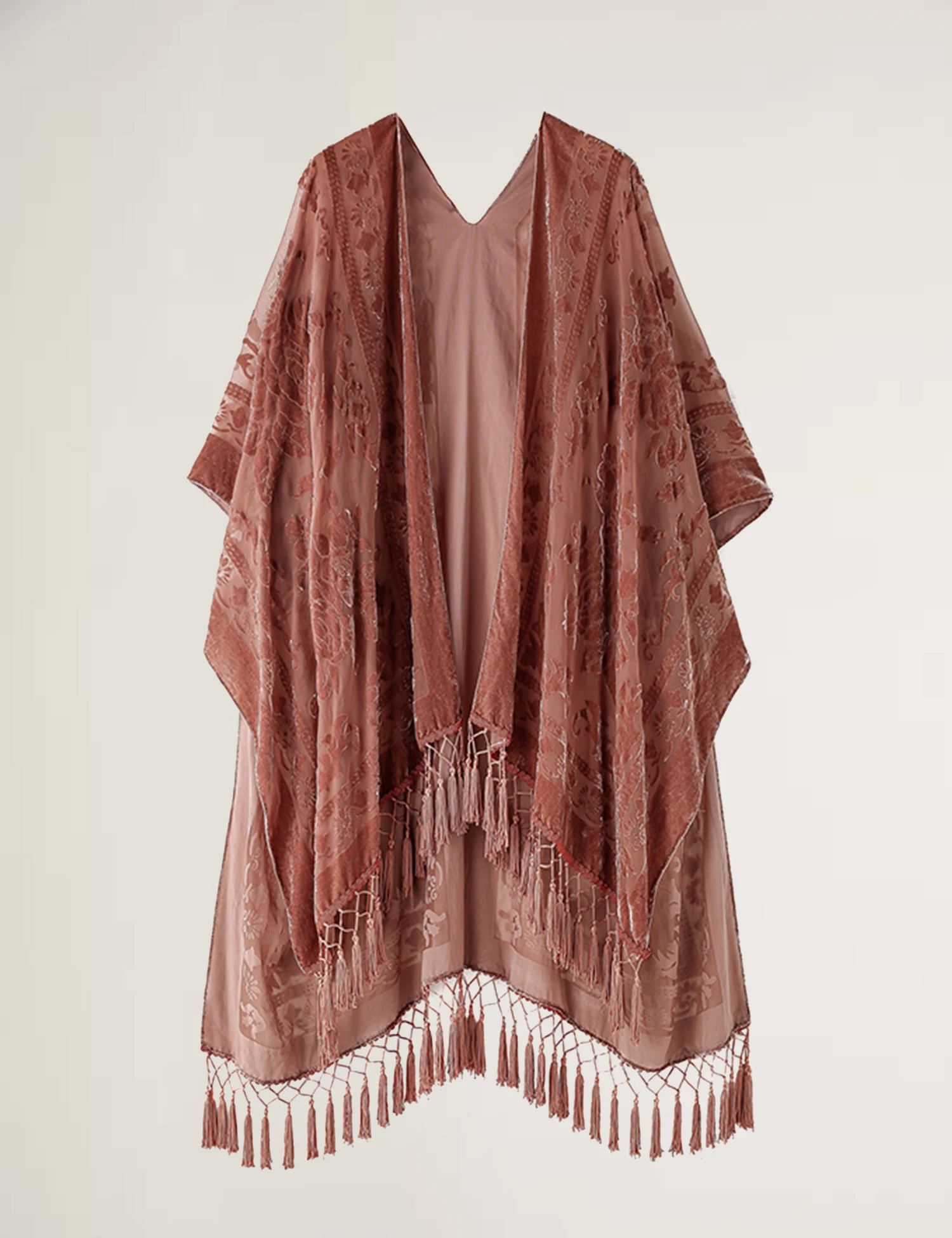 Fioletowe kimono plażowe z frędzlami Jypf 28