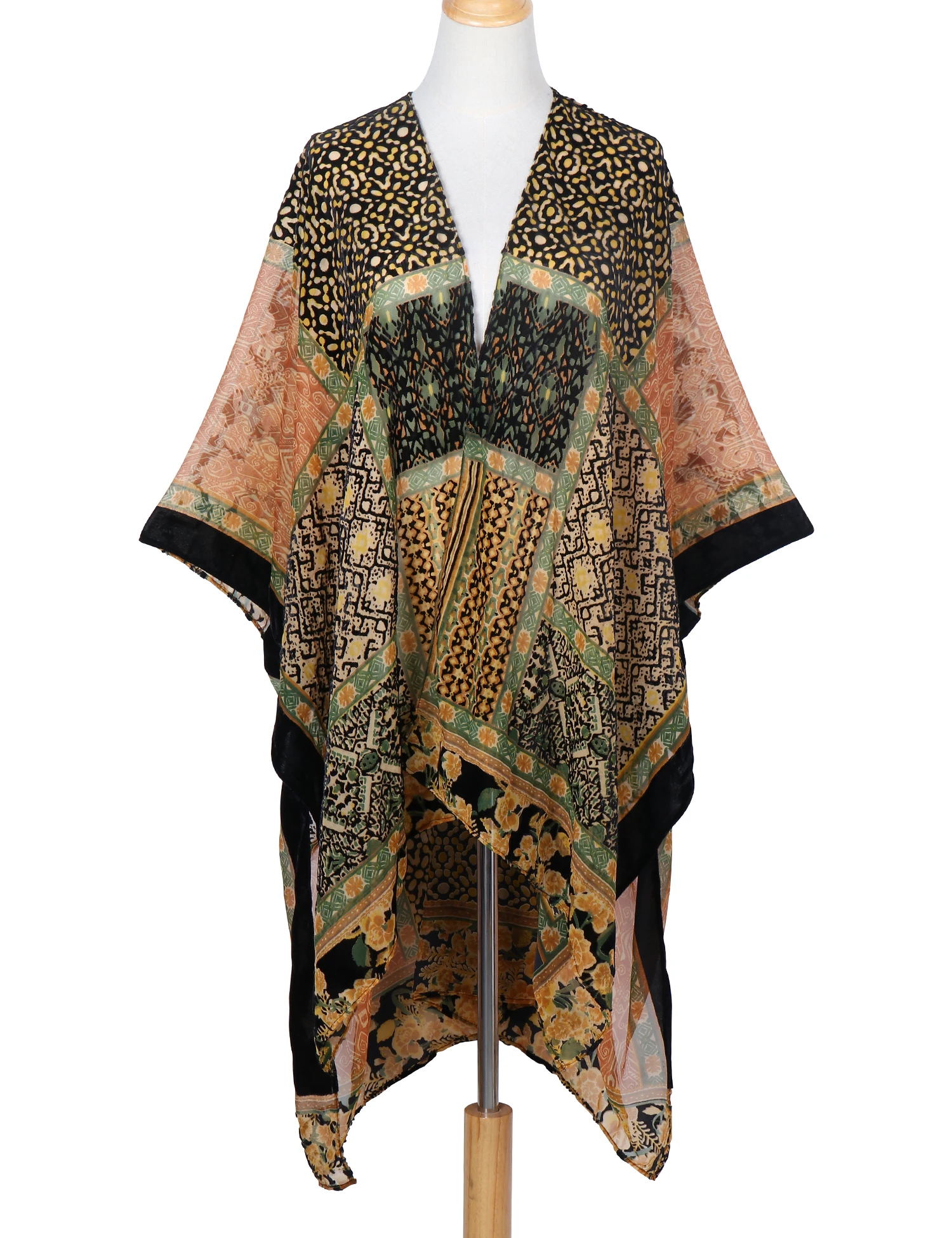 Fioletowe kimono plażowe z frędzlami Jypf 32