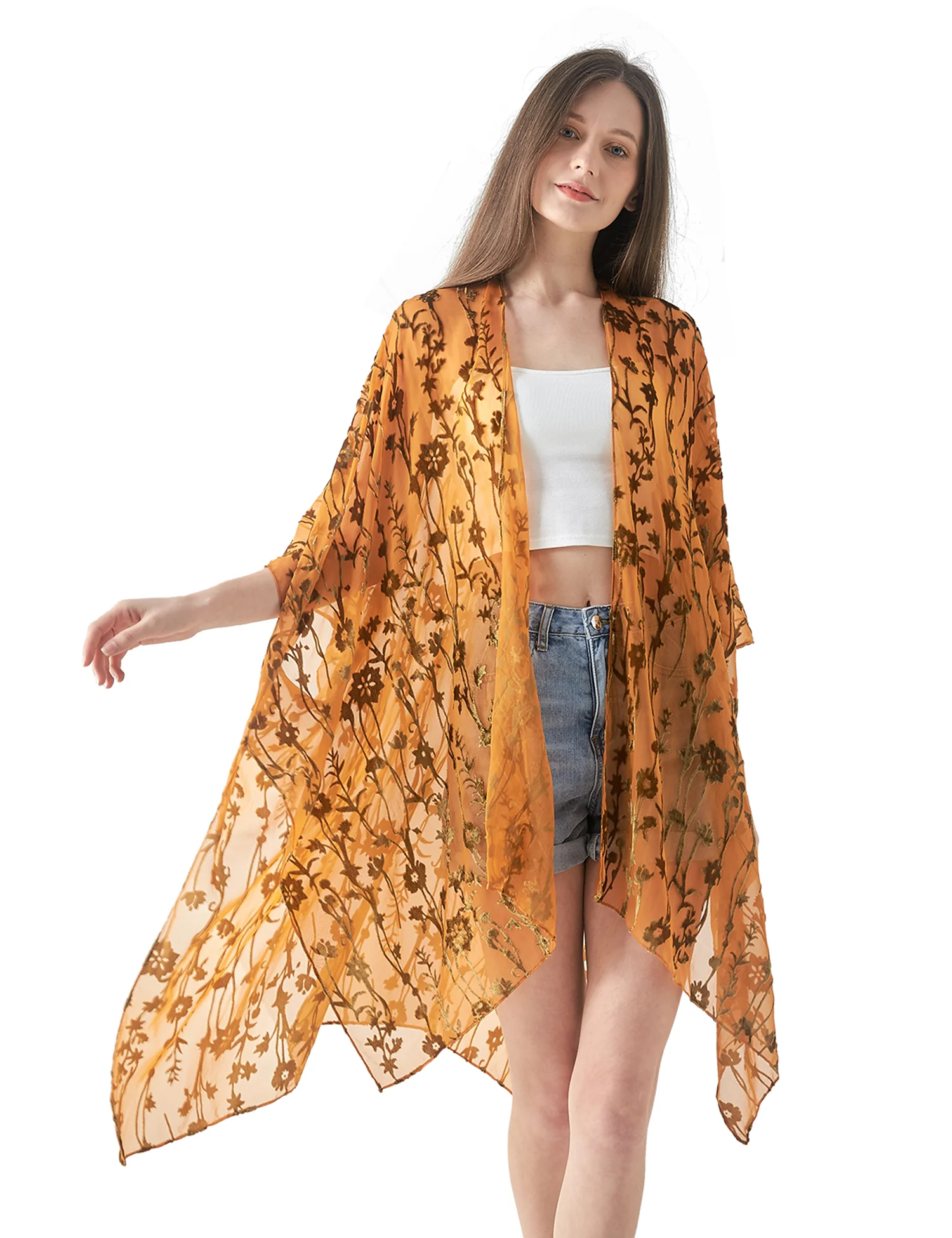 Fioletowe kimono plażowe z frędzlami Jypf 33