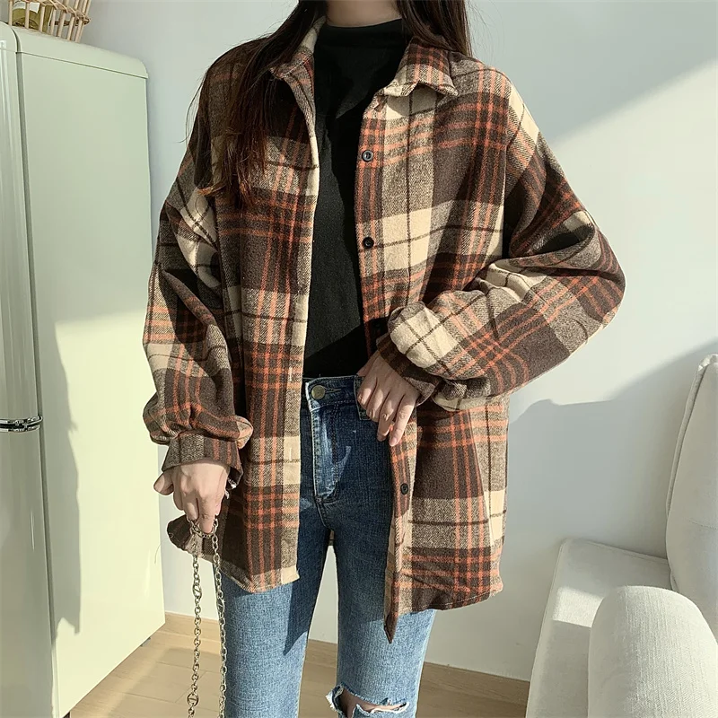 Flanelowa koszula damska w kratę vintage Color q6