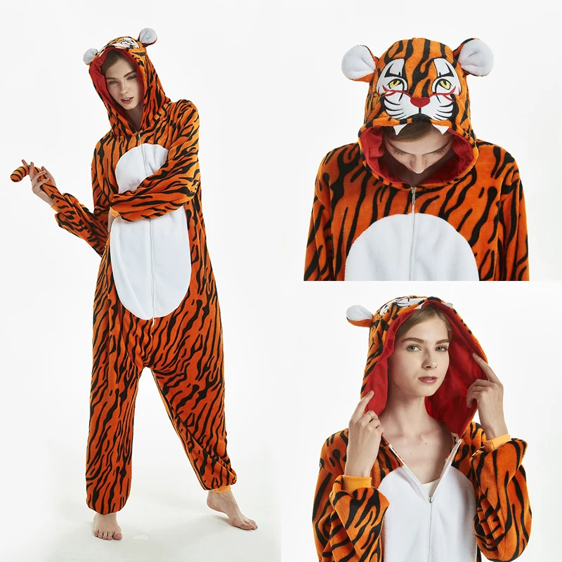 Flanelowa piżama onesie z kapturem w kształcie zwierzęcia Róża czerwona