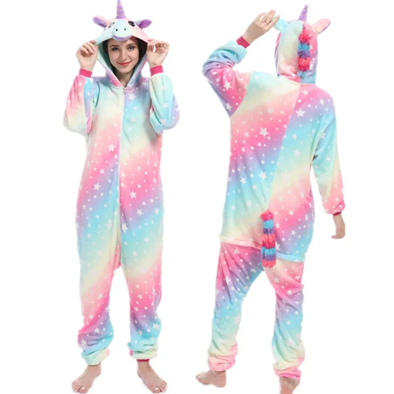 Flanelowa piżama onesie z kapturem w kształcie zwierzęcia Wielo