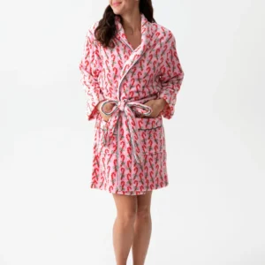 Flanelowy szlafrok kimono w serca i cukierki Różowy