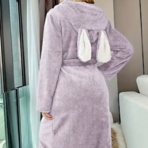 Flanelowy szlafrok kimono z kapturem na jesień i zimę Khaki