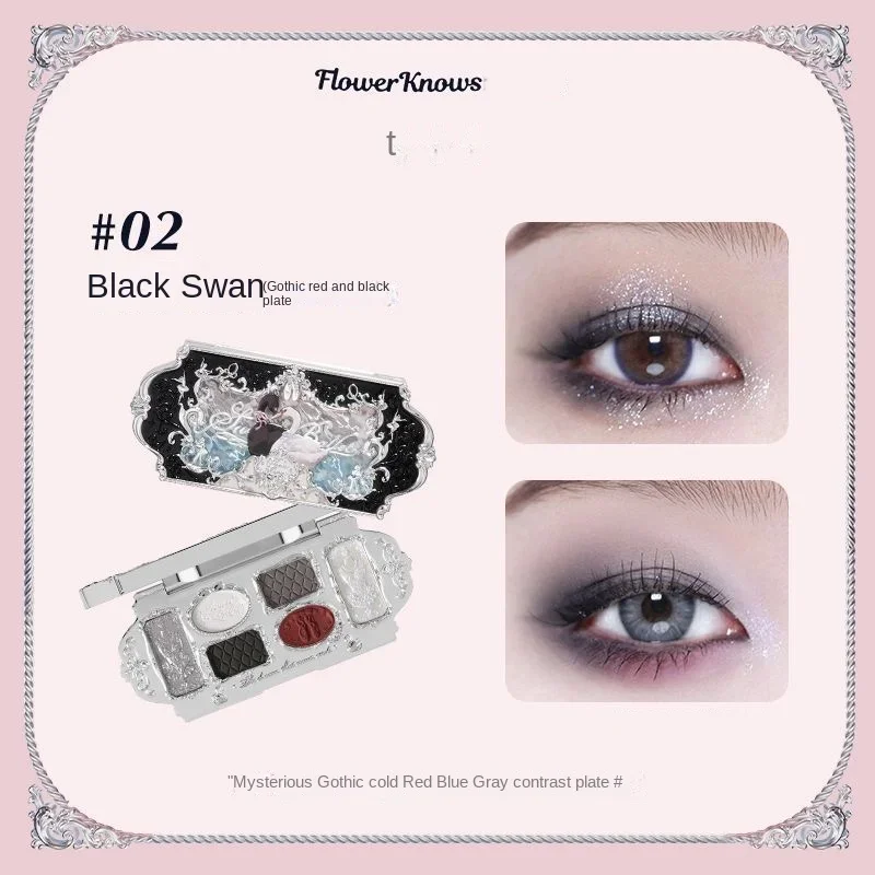 Flower Knows Black Swan — paleta cieni do powiek 6 kolorów Zielony