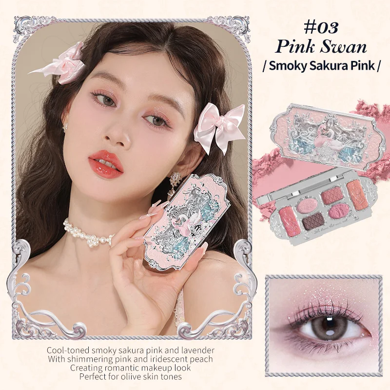 Flower Knows Swan Ballet — paleta 6 cieni do powiek shimmer i mat Armijna zieleń