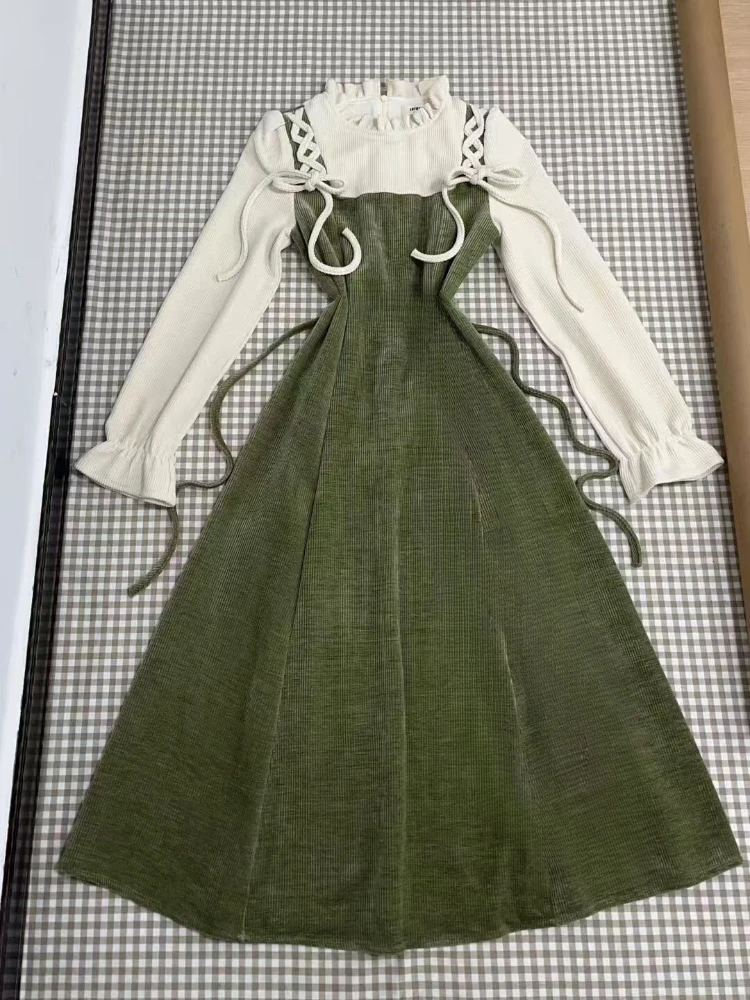 Francuska sukienka midi w stylu vintage w kratę Zielony
