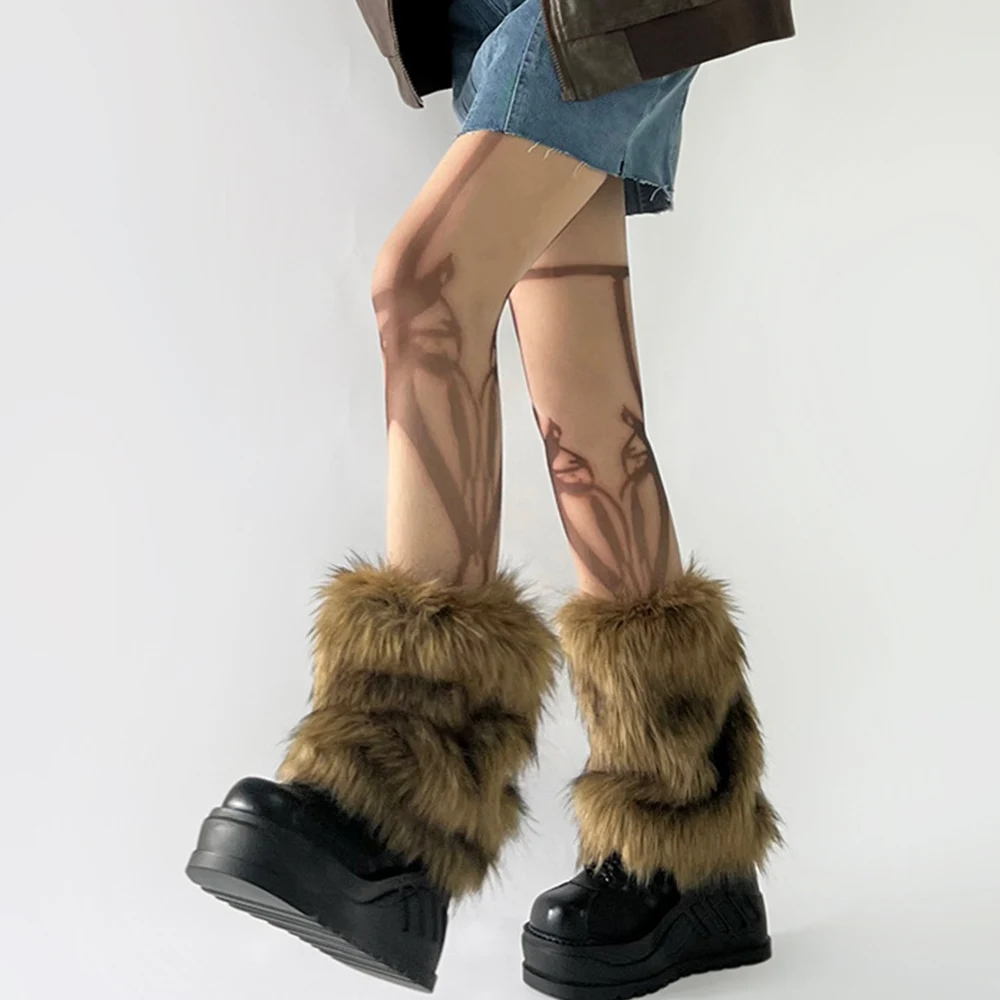 Futerkowe ocieplacze na nogi Y2K – styl Harajuku i punk Błękitny