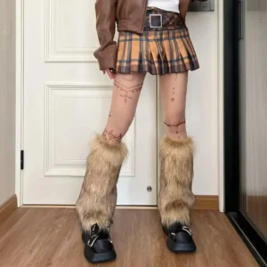 Futrzane getry do kolan – imitacja futra w stylu vintage punk Złoto
