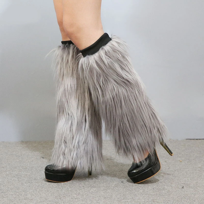 Futrzane getry Goth do kolan — pluszowe osłony na buty Fluffies Brązowy