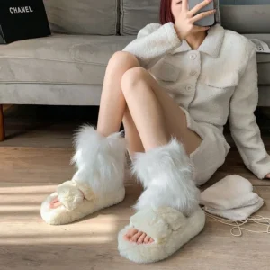 Futrzane ocieplacze na nogi w stylu Lolita Beżowy