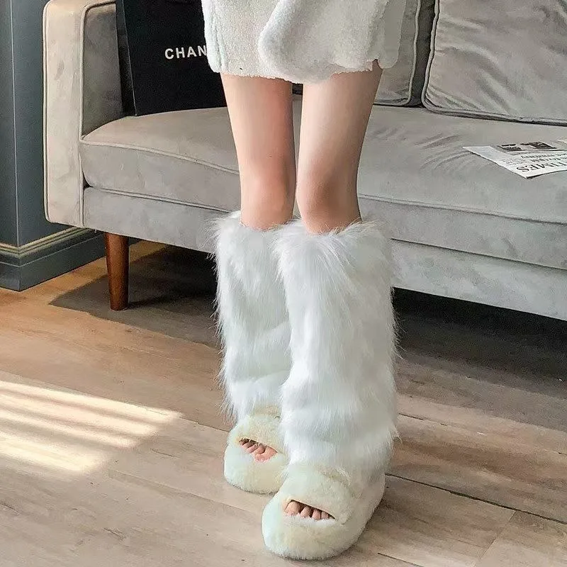 Futrzane ocieplacze na nogi w stylu Lolita Czarny