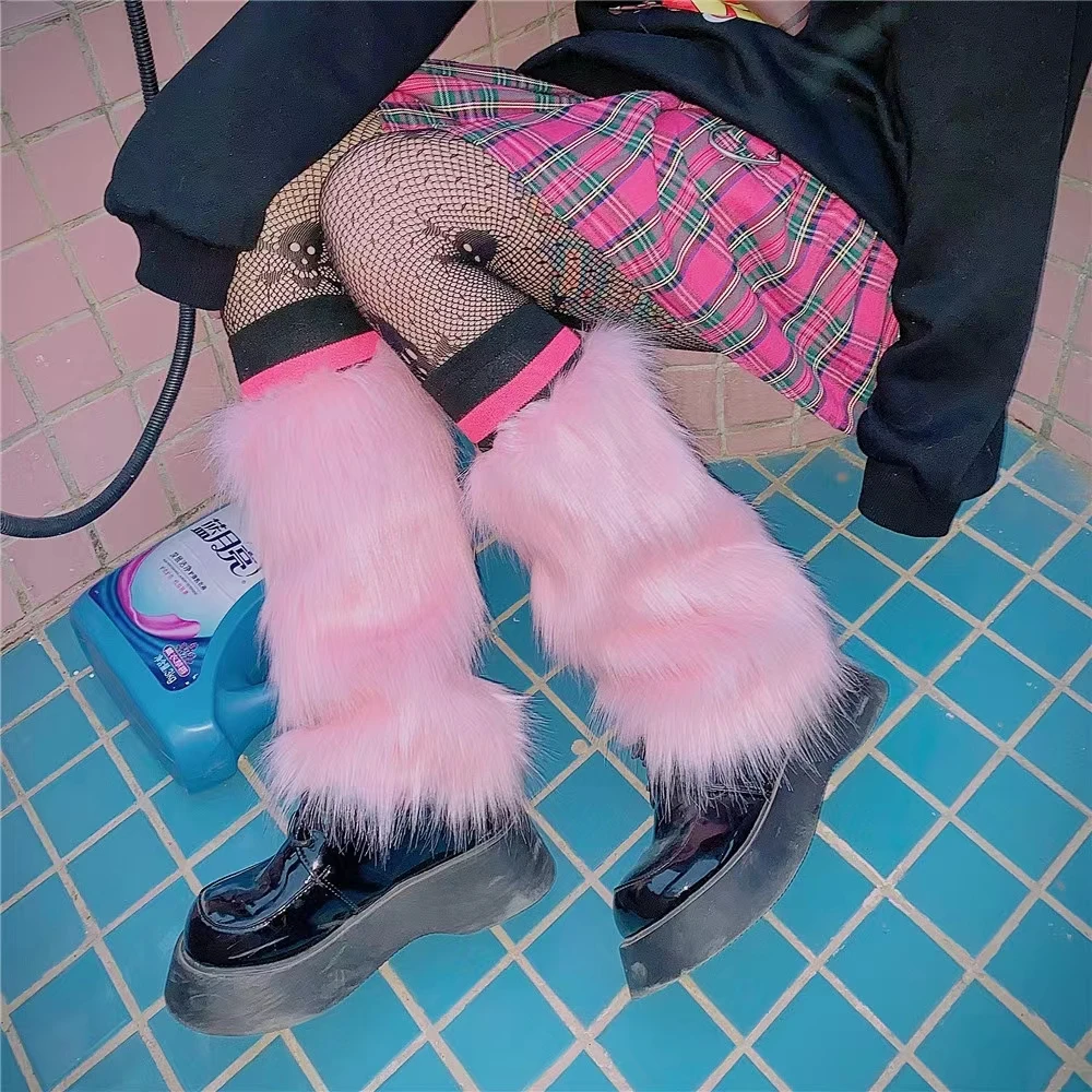 Futrzane ocieplacze na nogi Y2K Punk Faux Fur damskie Błękitny
