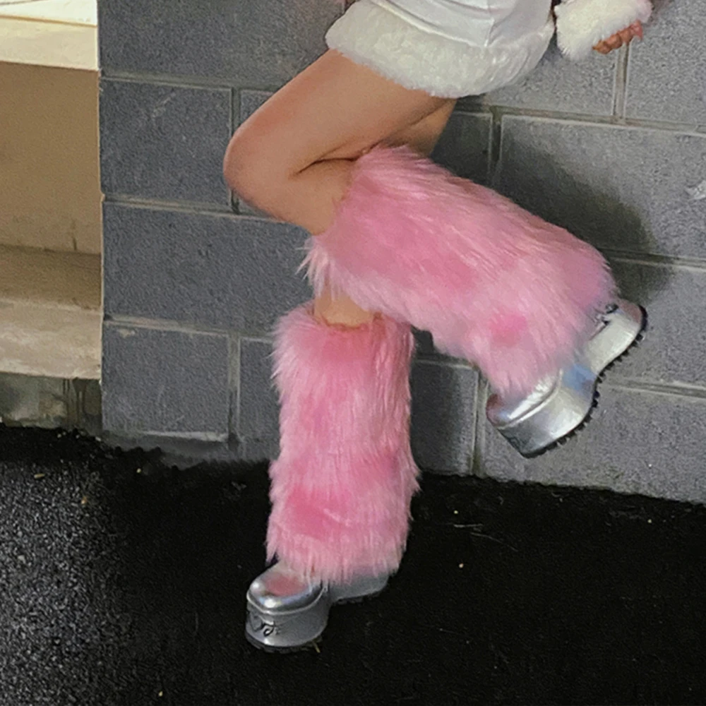Futrzane ocieplacze na nogi Y2K Punk Faux Fur damskie Niebieski