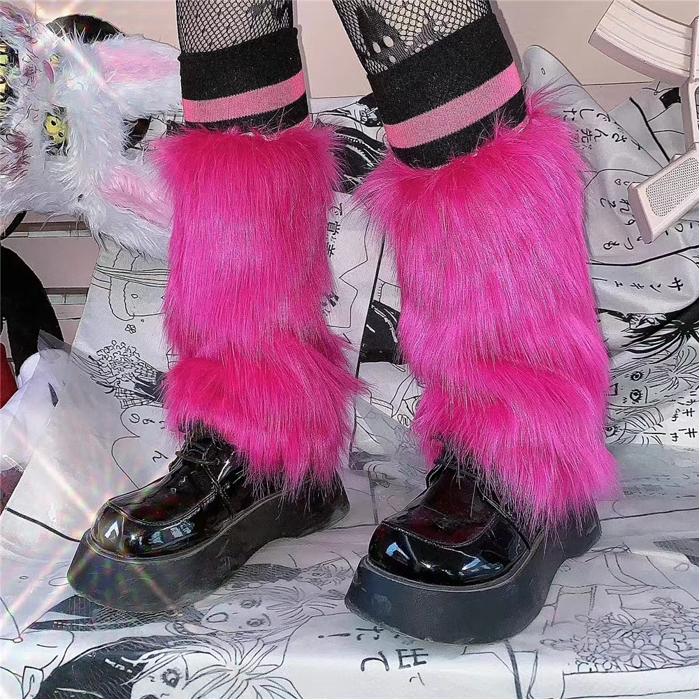 Futrzane ocieplacze na nogi Y2K Punk Faux Fur damskie Złoto