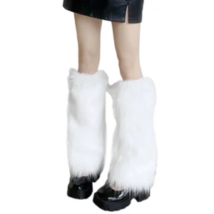 Futrzane osłony na buty damskie Harajuku Gothic — mankiety pluszowe na nogi Beżowy