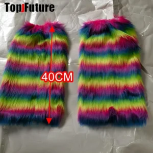Getry futrzane ocieplacz na nogi Y2K Harajuku punk zimowe Czarny