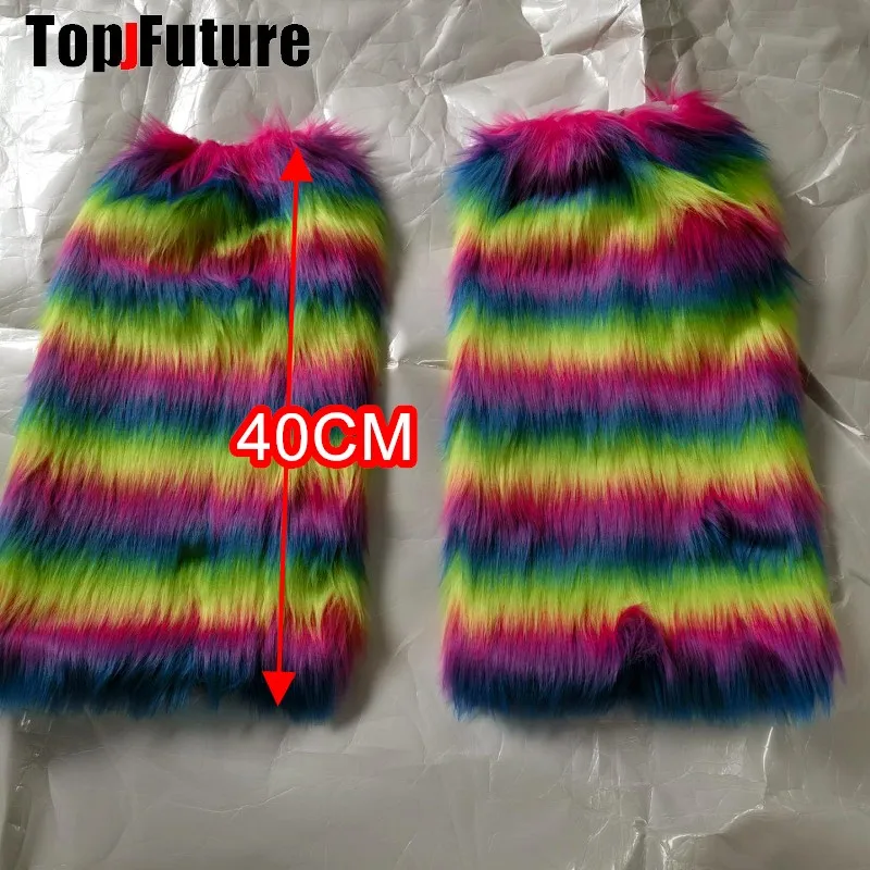Getry futrzane ocieplacz na nogi Y2K Harajuku punk zimowe Czarny