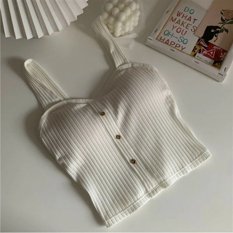 Gorset top z wkładkami Y2K koreański letni bustier Beżowy