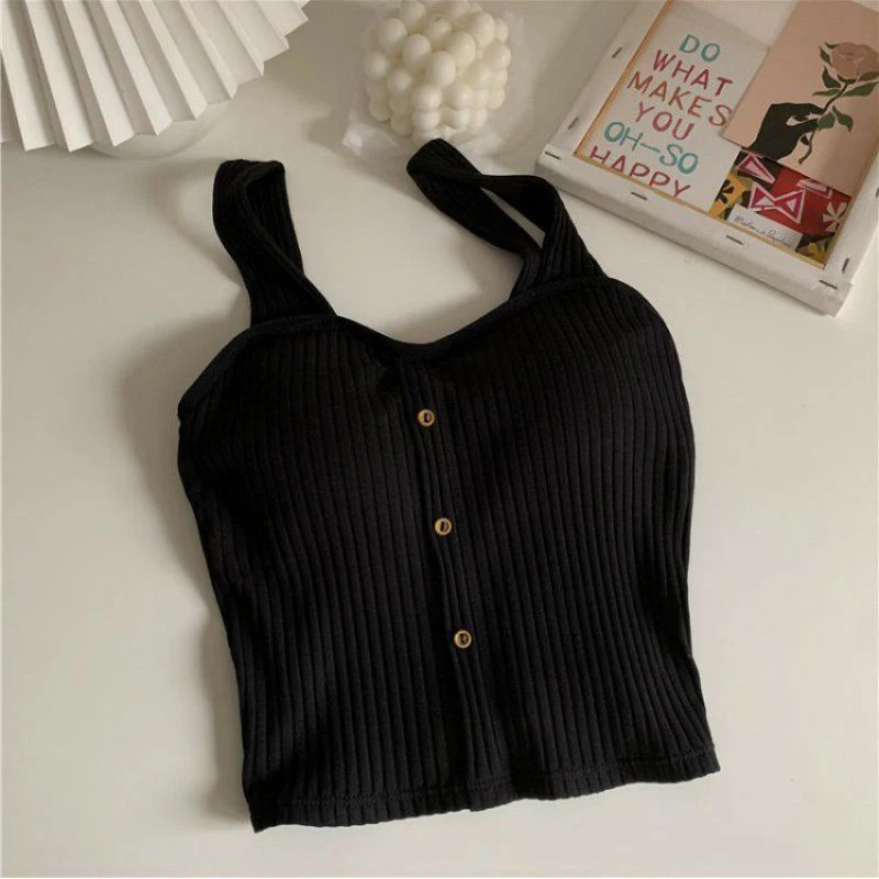 Gorset top z wkładkami Y2K koreański letni bustier Czarny