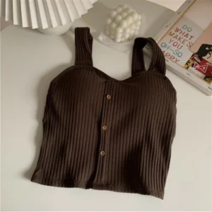 Gorset top z wkładkami Y2K koreański letni bustier Czekolada