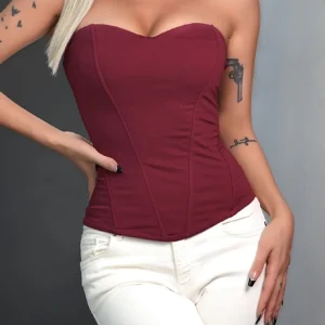 Czarny gorsetowy top bandeau z odkrytymi ramionami Jiuhong