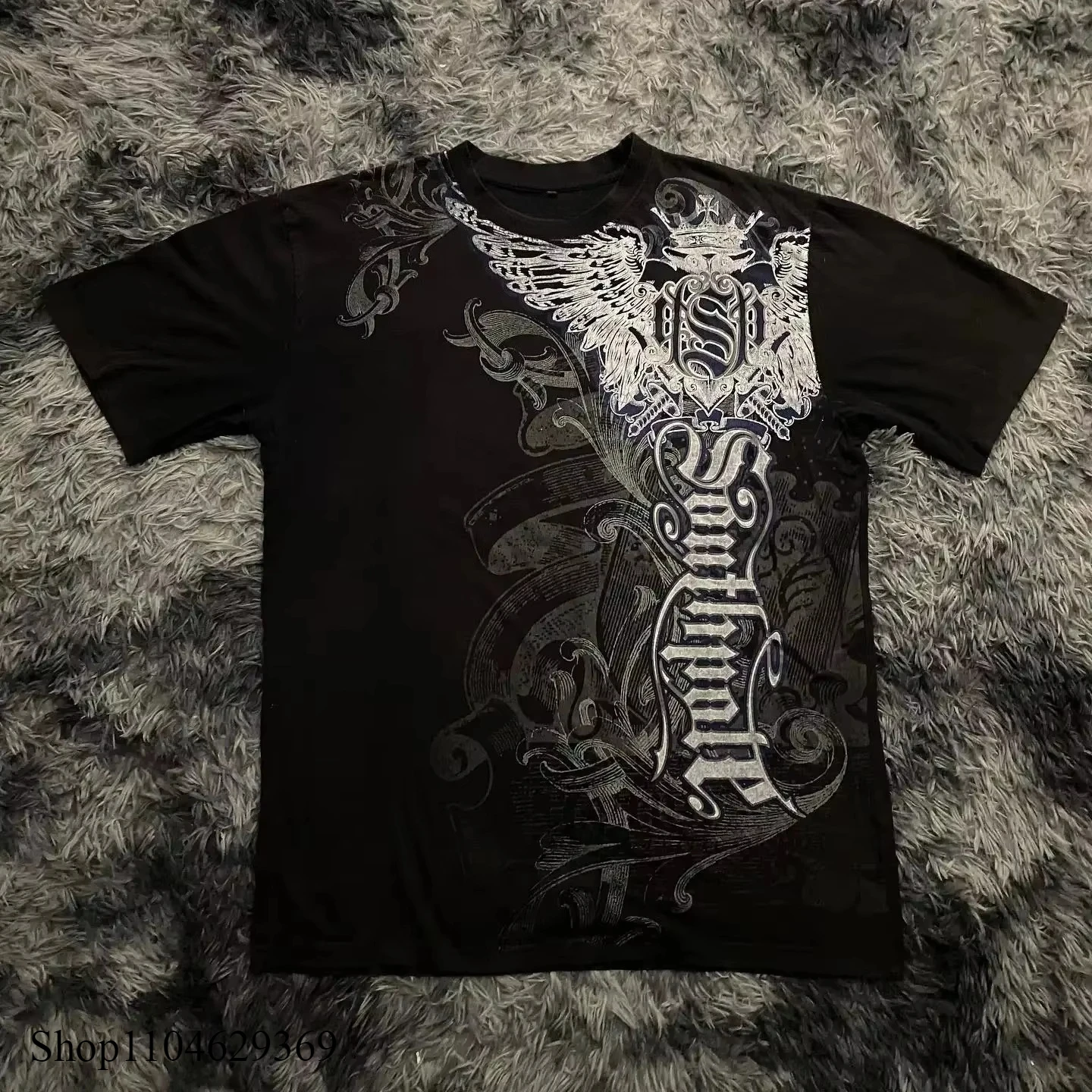 Gothic Y2K T-Shirt Oversize z Wzorem Damski i Unisex Błękitny