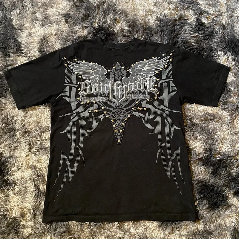 Gothic Y2K T-Shirt Oversize z Wzorem Damski i Unisex Brązowy