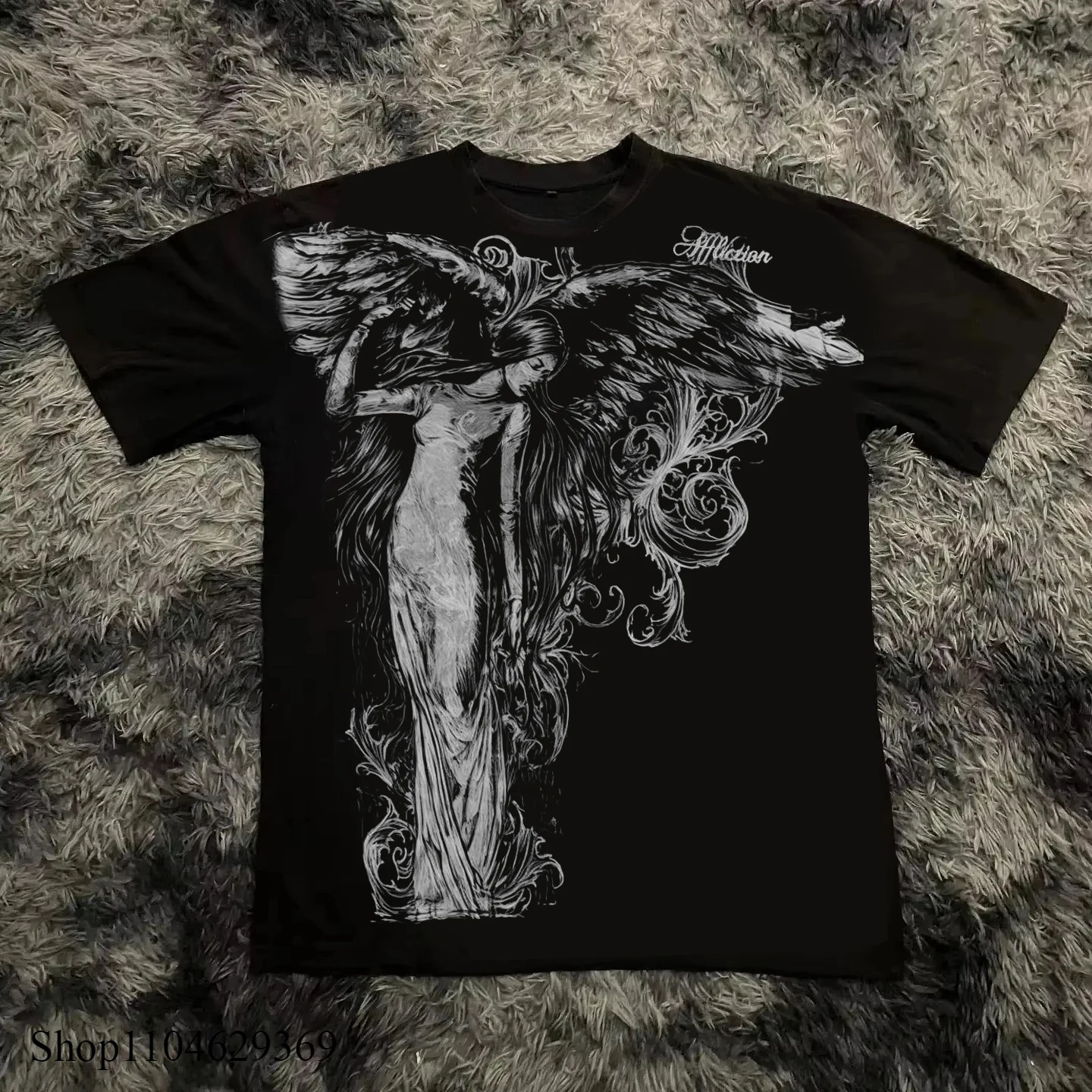 Gothic Y2K T-Shirt Oversize z Wzorem Damski i Unisex Czarny