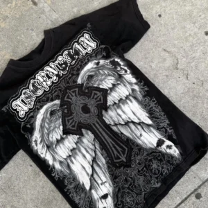 Gothic Y2K T-Shirt Oversize z Wzorem Damski i Unisex Złoto