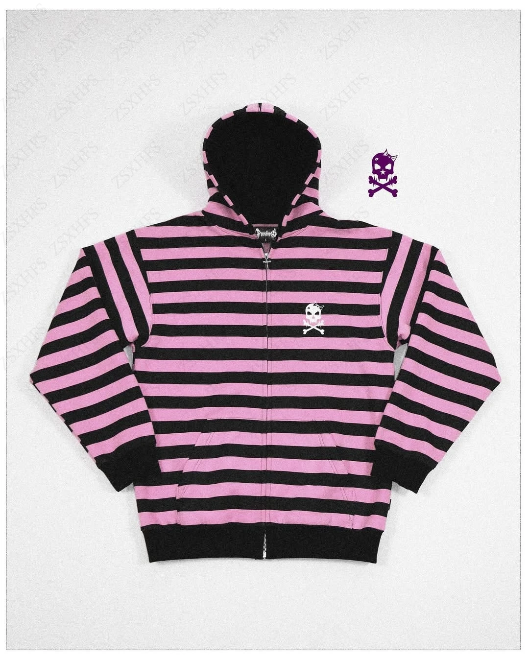 Gotycka bluza z kapturem w stylu Harajuku z czaszką Różowy
