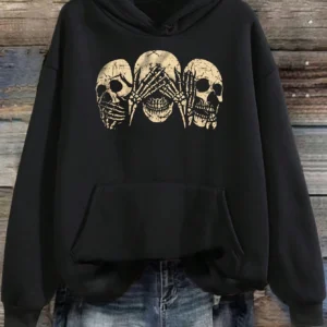 Gotycka bluza z kapturem z nadrukiem czaszki w stylu Y2K Beżowy