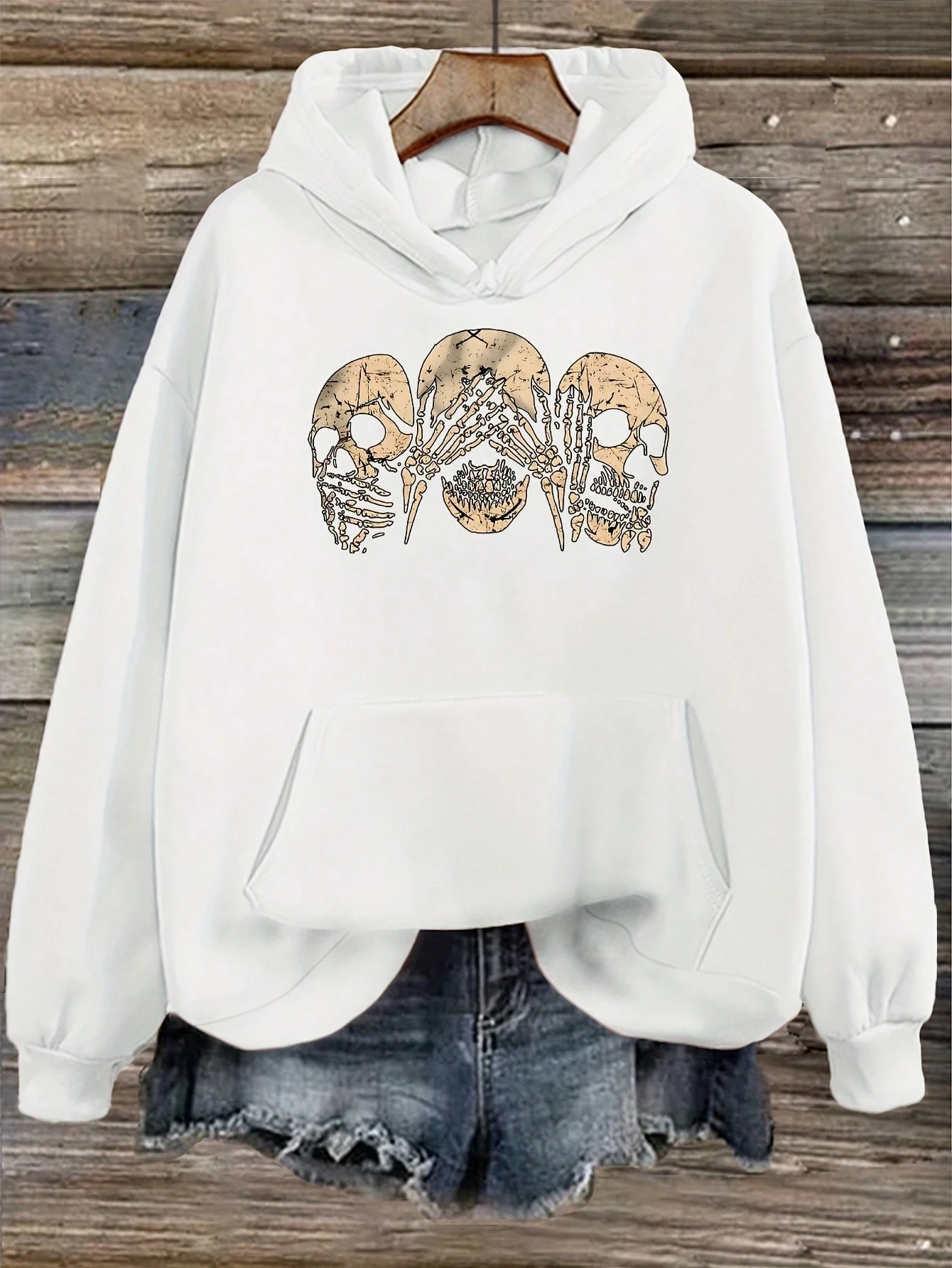 Gotycka bluza z kapturem z nadrukiem czaszki w stylu Y2K Czarny