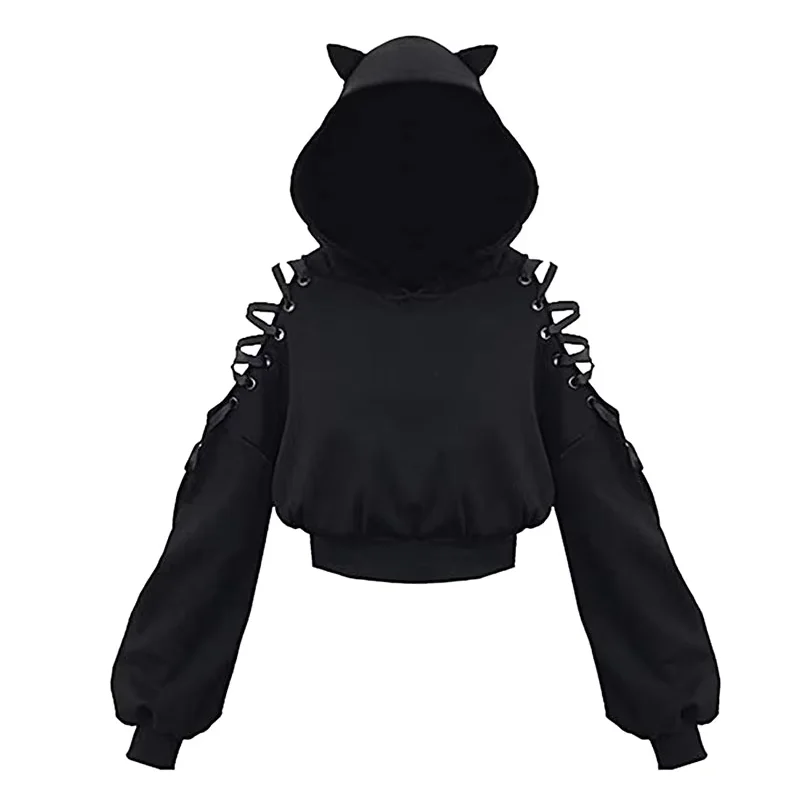 Gotycka bluza z kapturem z wycięciami w stylu Y2K damska Beżowy