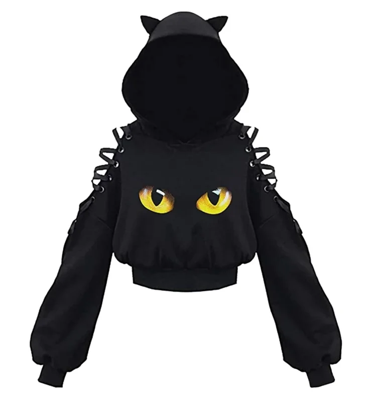 Gotycka bluza z kapturem z wycięciami w stylu Y2K damska Niebieski