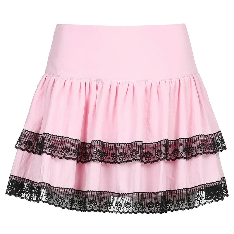 Gotycka koronkowa mini spódniczka z falbanami Harajuku Grunge Pomarańczowy