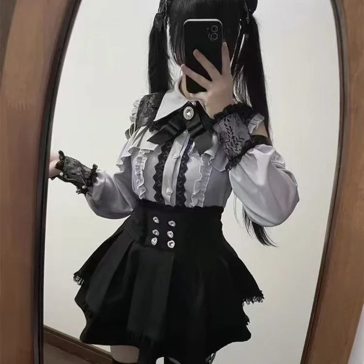 Gotycka mini sukienka Lolita z koronką i kokardą Cytrynowy żółty