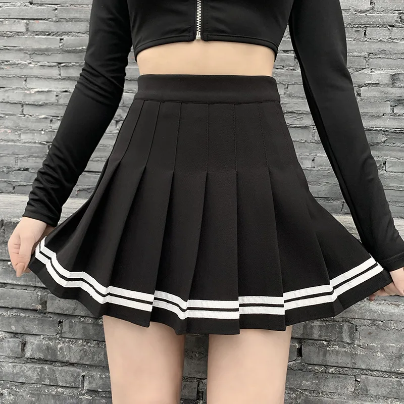 Gotycka plisowana spódnica patchwork Harajuku JK — streetwear Czarny