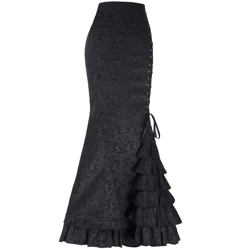 Gotycka spódnica maxi z rybim ogonem w stylu punk Czarny