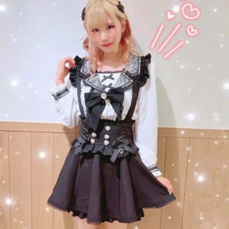 Gotycka spódniczka lolita na szelkach z koronką kawaii Głównik