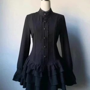 Gotycka sukienka lolita ze sznurowaniem czarna vintage wiosna Czarny