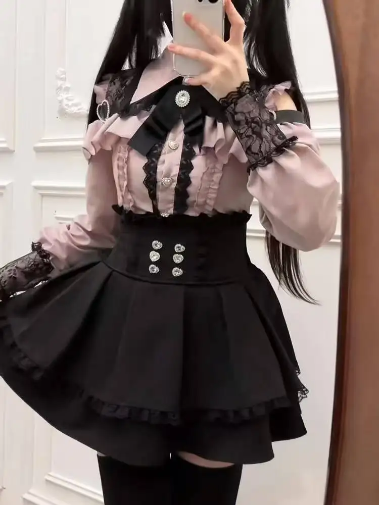 Gotycka sukienka lolita z kokardą i koronką Turkusowy