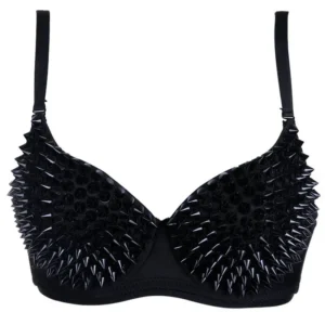Gotycki biustonosz-bralette z ćwiekami, srebrny Czarny