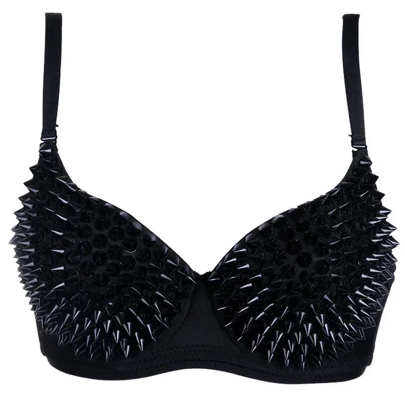 Gotycki biustonosz-bralette z ćwiekami, srebrny Czarny