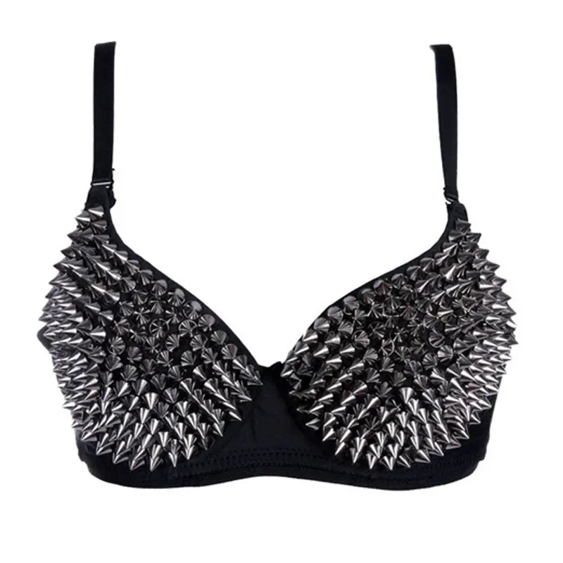 Gotycki biustonosz-bralette z ćwiekami, srebrny Szary