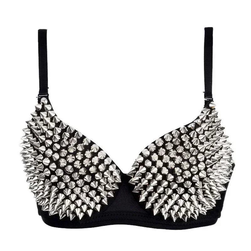 Gotycki biustonosz-bralette z ćwiekami, srebrny Srebrny