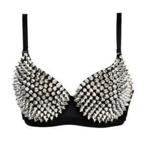 Gotycki biustonosz bralette z srebrnymi ćwiekami Czarny